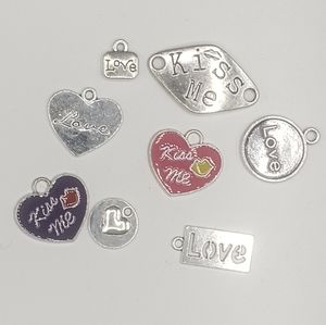 8 Valentine Day holiday silver charms for bracelets necklaces earrings hearts pi